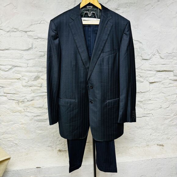 Ermenegildo Zegna Trofeo Roma Blue Pinstriped Wool 2 Piece Suit Jacket Pants - Picture 1 of 16